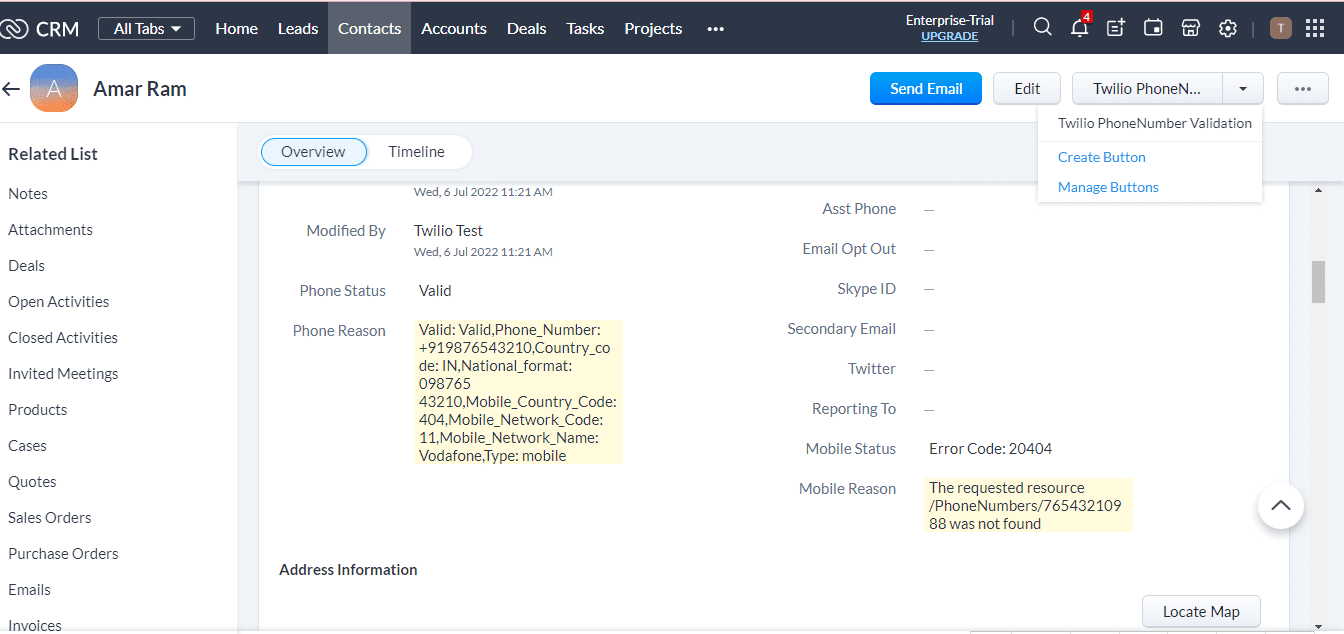 Phone number verification in Zoho CRM