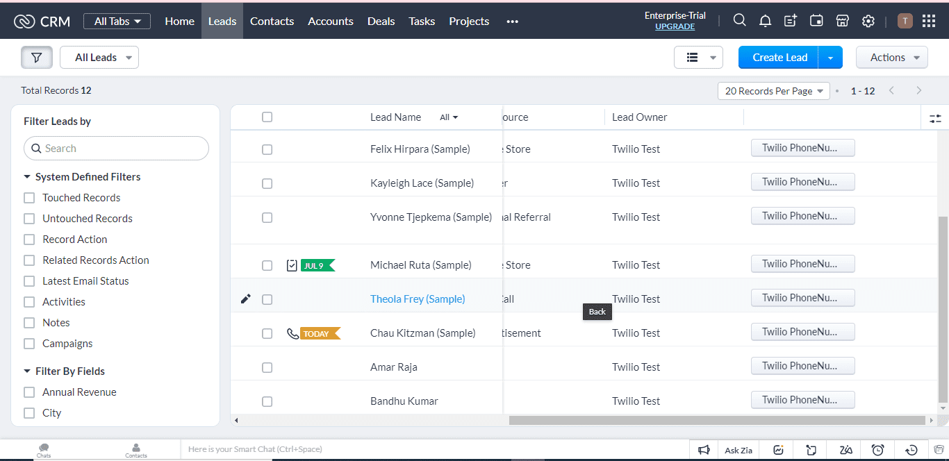 Phone number verification in Zoho CRM