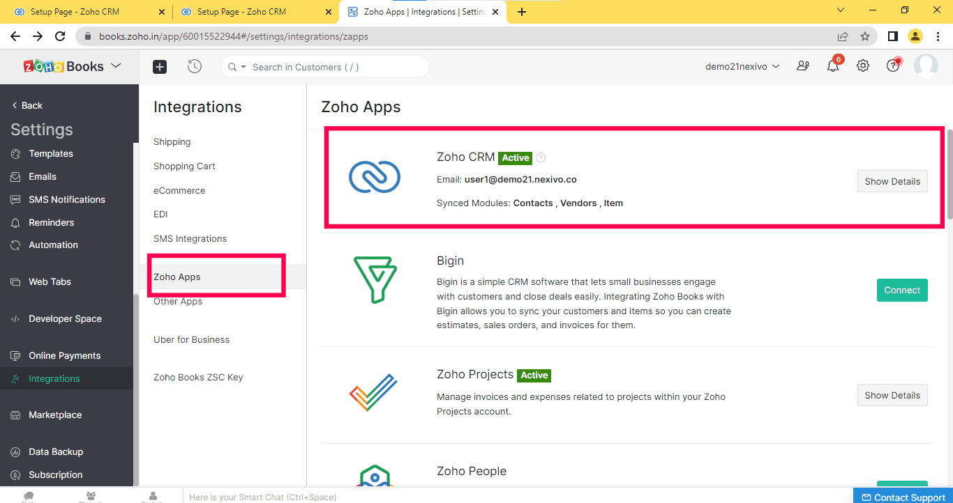 Zoho Books vendor Bills Related List for Zoho CRM