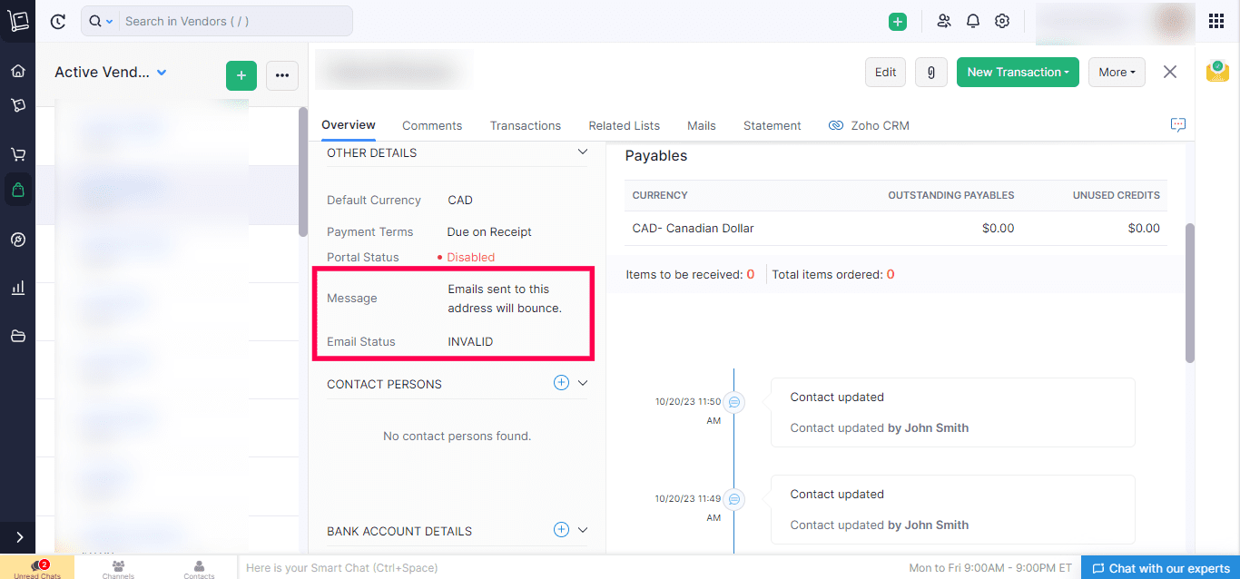 Email verification for Zoho Inventory