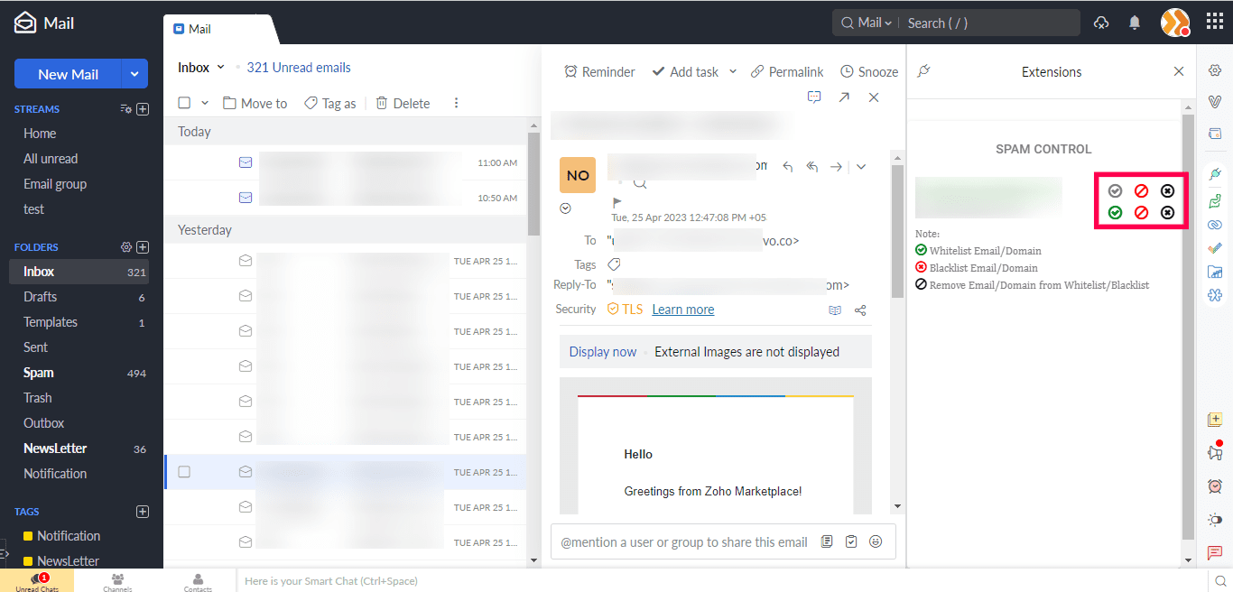 Mails and Domains spam Controls for Zoho Mail