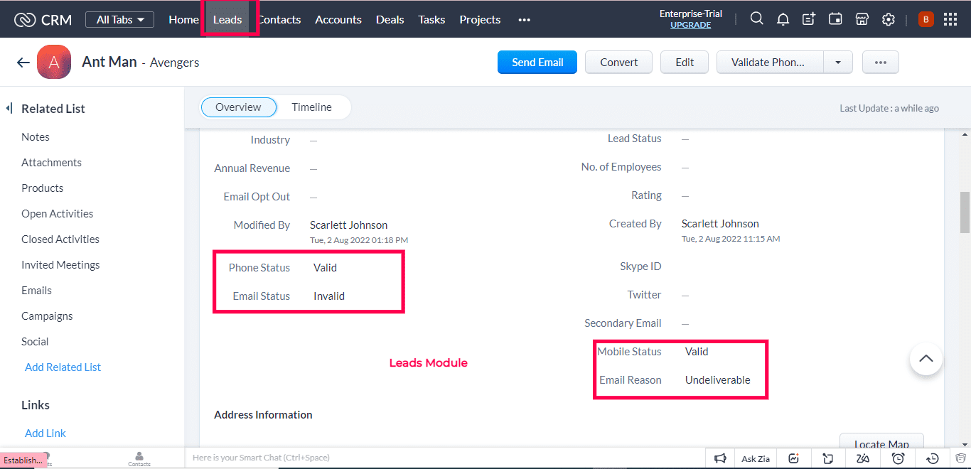 Phone and Email verifier for Zoho CRM