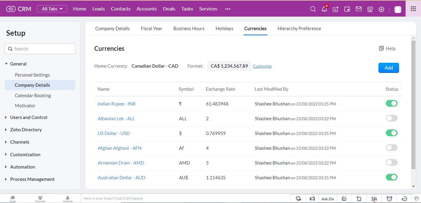 24-Hourly Exchange Rate Update for Zoho CRM 