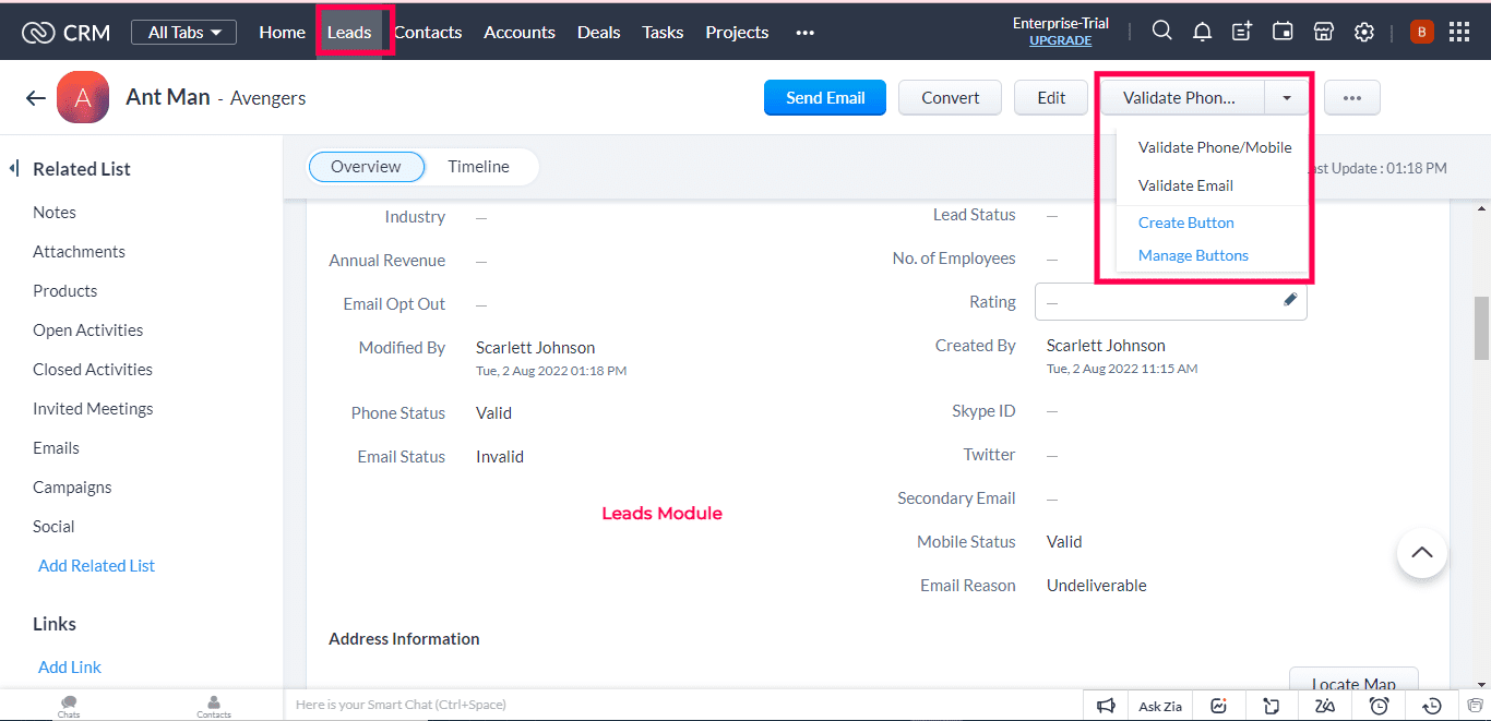 Phone and Email Verifier for Zoho CRM