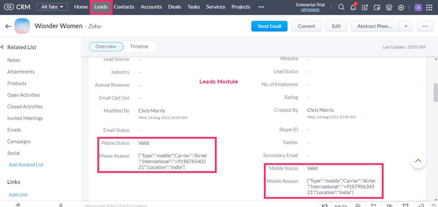 Abstract Phone verifier for Zoho CRM