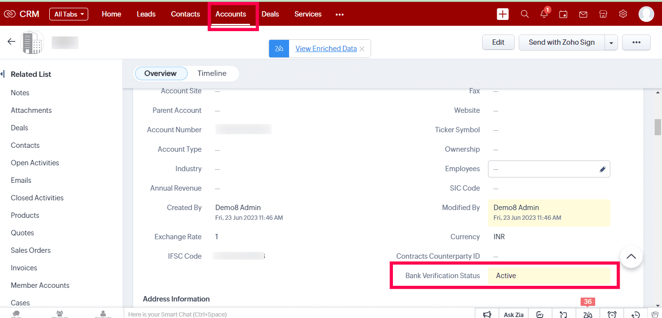 Bank Verification for Zoho CRM