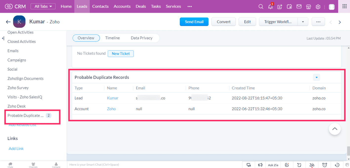 Probable Duplicate Related List For Zoho CRM