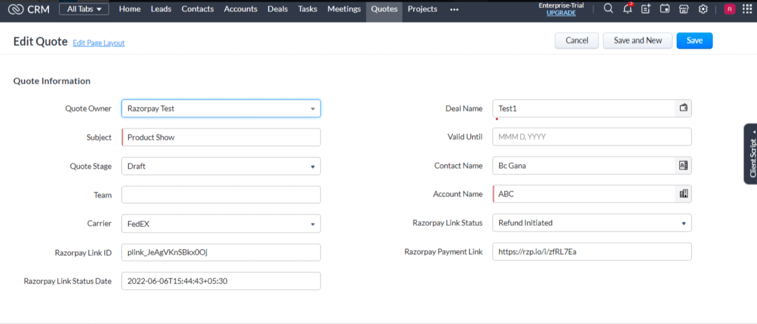 Razorpay for Zoho CRM