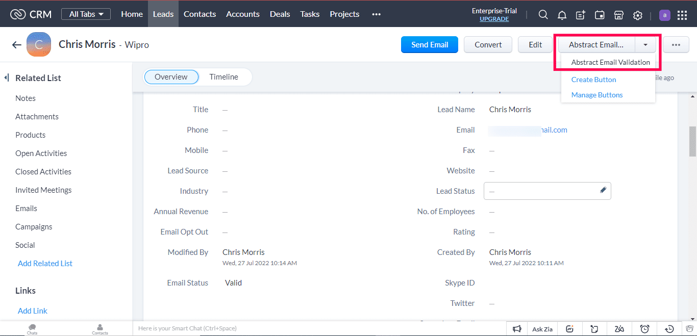 Abstract Email Verification for Zoho CRM