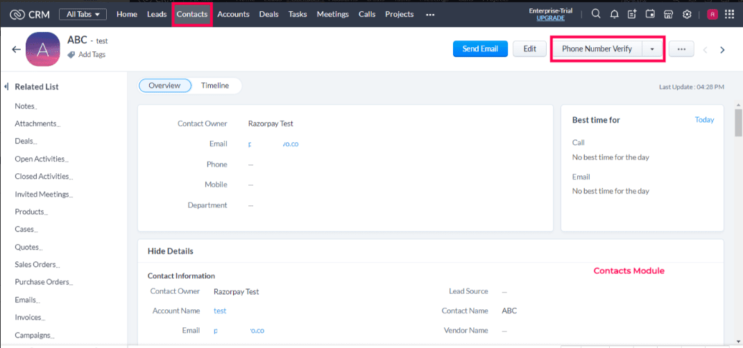 Numverify for Zoho CRM