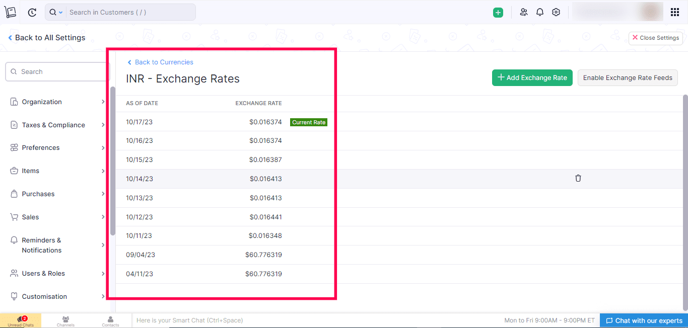 24 - Hourly Exchange Rate Update for Zoho Inventory