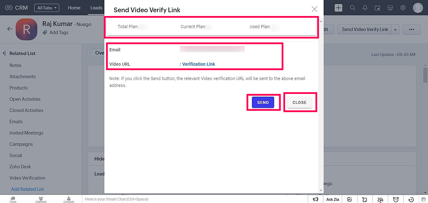 Video Verification for Zoho CRM